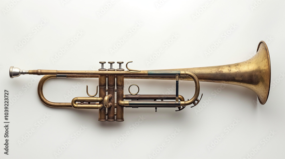 Obraz premium Vintage trumpet isolated on a white background, studio shot.