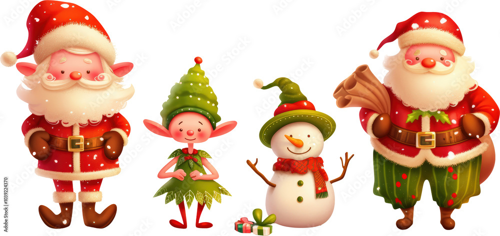 Santa, elf, and snowman Santa, elf, and snowman