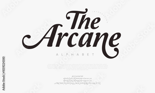 Arcane typography beauty fashion elegant minimalist serif italic fonts decorative wedding vintage retro logos. Minimal luxury font alphabet logo. Vector illustration