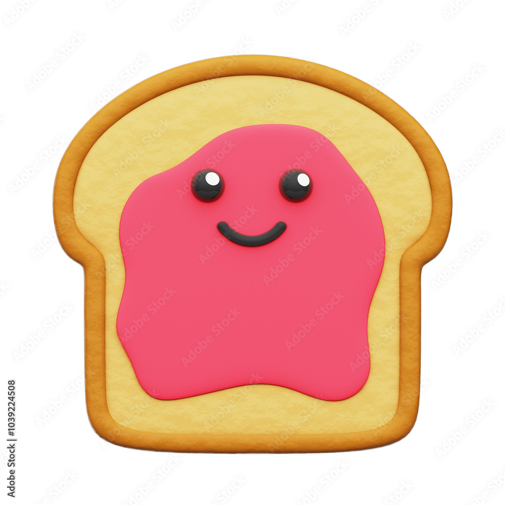 Cute Bread With Strawberry Jam 3D Rendering Icon Isolated Transparent Background Cute Bread With Strawberry Jam 3D Rendering Icon Isolated Transparent Background