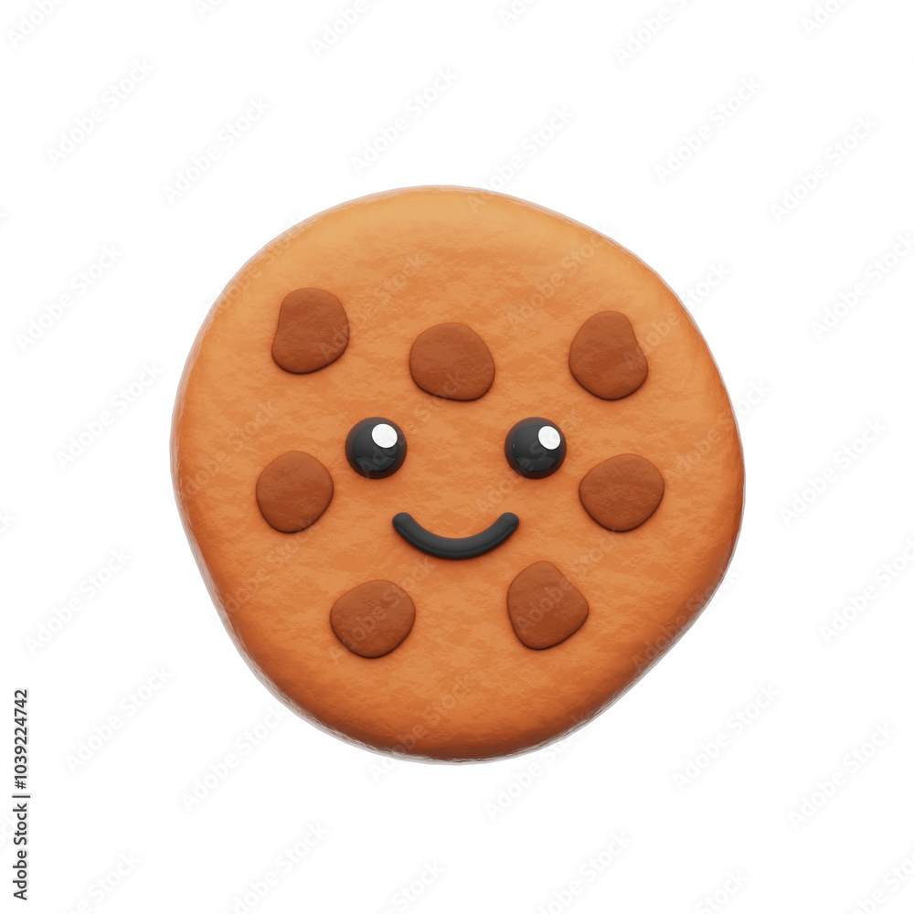 Cute Biscuit 3D Rendering Icon Isolated Transparent Background