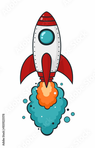 Cartoon space rocket. Flat vector illustration.
