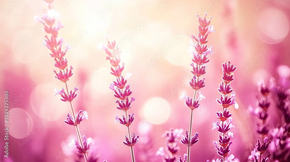Obraz premium Vibrant field of lavender swaying gently in the spring breeze