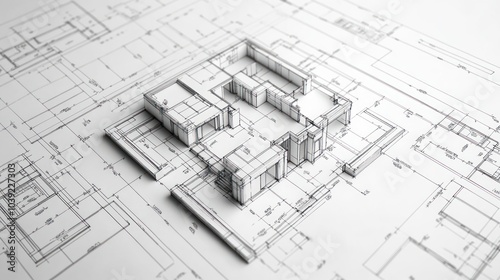 Architectural blueprint showcasing a detailed floor plan of a modern building design.