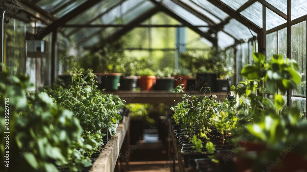 A greenhouse utilizing integrated pest management techniques, with beneficial insects like parasitic wasps keeping harmful pests under control, ensuring healthy plant growth without pesticides A greenhouse utilizing integrated pest management techniques, with beneficial insects like parasitic wasps keeping harmful pests under control, ensuring healthy plant growth without pesticides