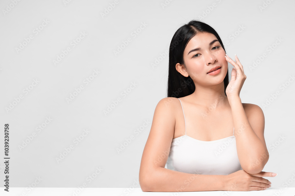 Beautiful young asian woman with clean fresh skin on face. Girl facial treatment. Cosmetology, beauty and spa. Beautiful young asian woman with clean fresh skin on face. Girl facial treatment. Cosmetology, beauty and spa.