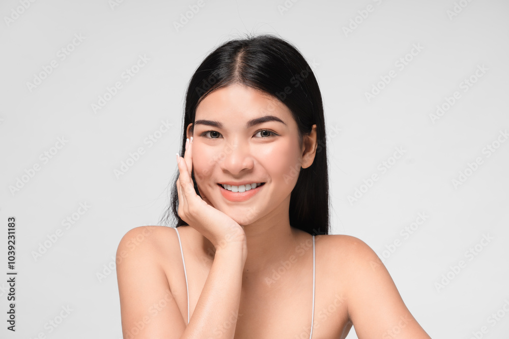 Beautiful young asian woman with clean fresh skin on face. Girl facial treatment. Cosmetology, beauty and spa. Beautiful young asian woman with clean fresh skin on face. Girl facial treatment. Cosmetology, beauty and spa.