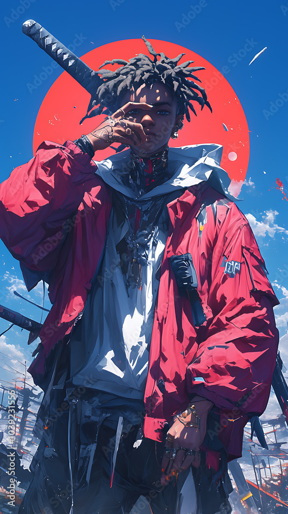 cyberpunk african male anime using katana cyberpunk african male anime using katana