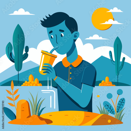 Favorite drink. Handsome African American gentleman looking into vacancy with a cheerful smile on her face while drinking sparking water outdoors.