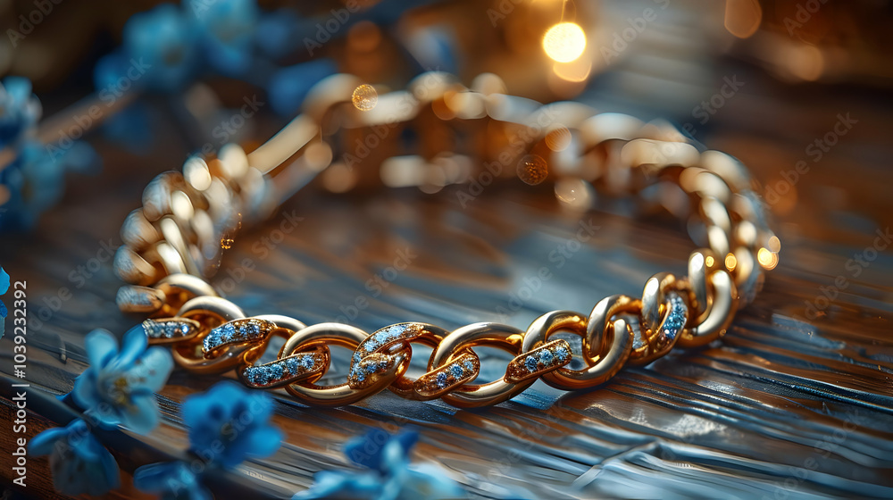 Gold Chain Bracelet with Cubic Zirconia Stones - Illustration