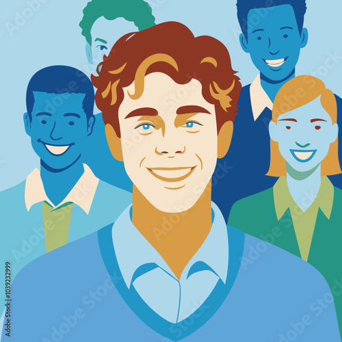 A large group of people of various nationalities and ages smiling happily.