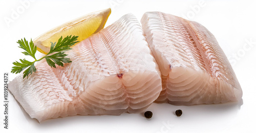 Fresh raw snowfish fillets isolated on white background illustration for food, seafood and fish clipart photo