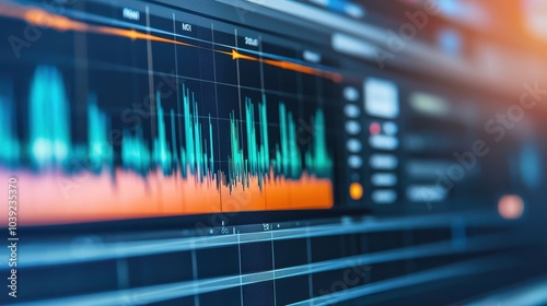 Wallpaper Mural Audio waveform visualization on digital screen with vibrant colors. Torontodigital.ca