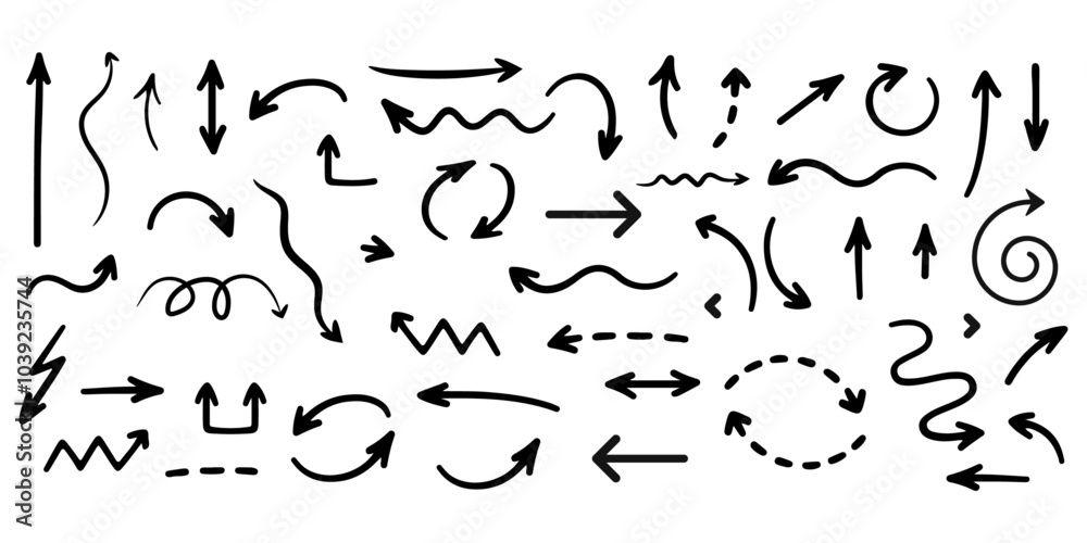Arrow vector elements hand drawn arrows brush stroke curly arrow collection dusty grunge effect arrows