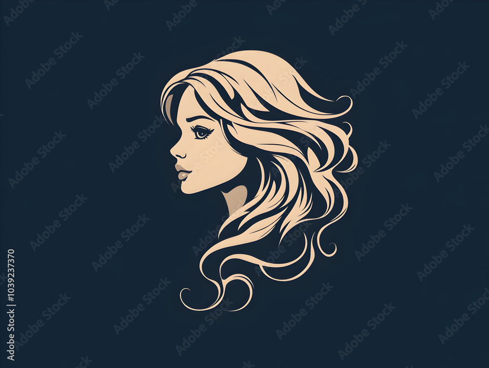 Elegant Woman Silhouette with Long Flowing Hair in Nature Inspired Artistic Profile Illustration Elegant Woman Silhouette with Long Flowing Hair in Nature Inspired Artistic Profile Illustration
