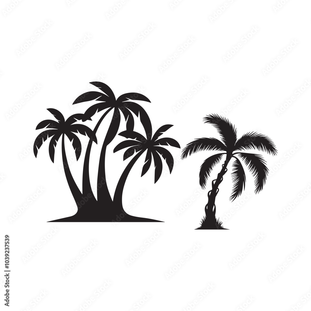 Fototapeta premium Palm Tree Silhouette Vector Set in Different Styles