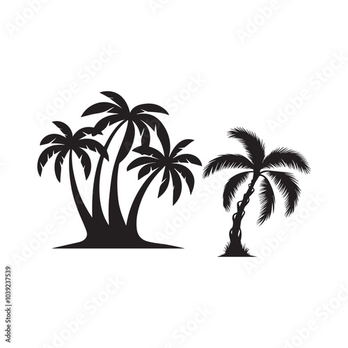 Palm Tree Silhouette Vector Set in Different Styles