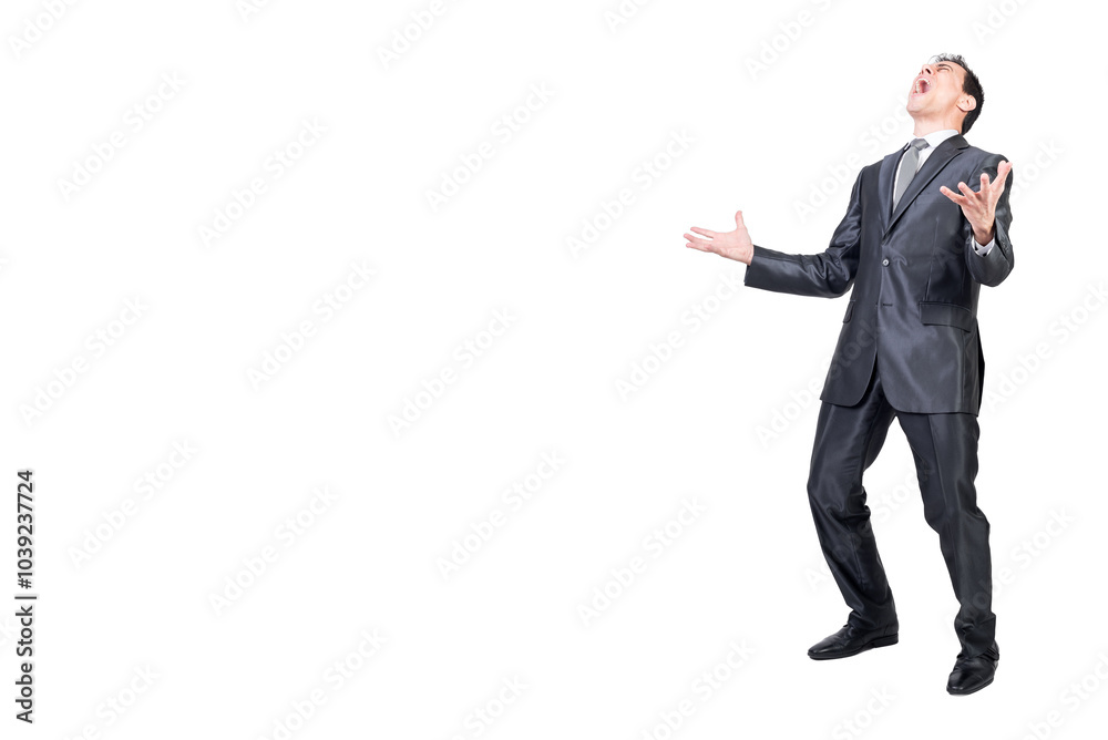Angry young businessman shouting in white studio Angry young businessman shouting in white studio