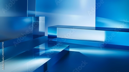 Digital technology abstract geometric blue and white glass box poster PPT background