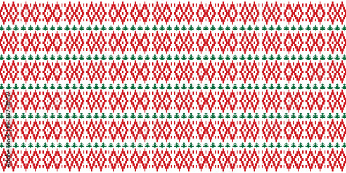 Christmas Knitted pattern.Red, green colour etnic