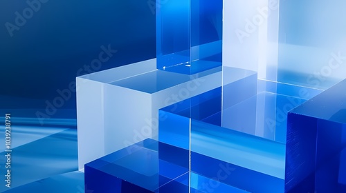 Digital technology abstract geometric blue and white glass box poster PPT background