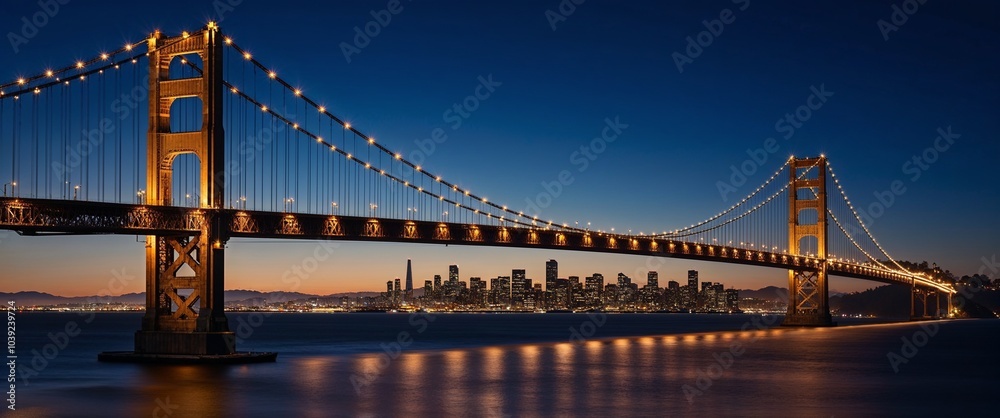 Obraz premium stunning view of a suspension bridge at dusk