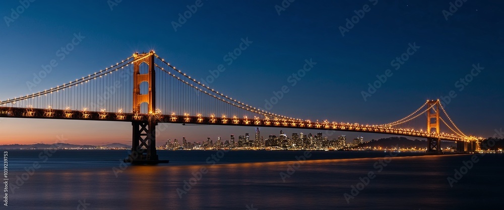 Fototapeta premium stunning view of a suspension bridge at dusk