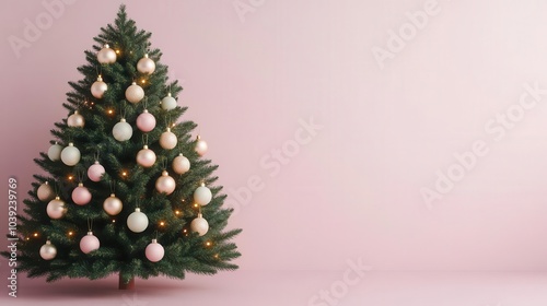 Christmas tree with baby-safe ornaments in a nursery, soft festive glow, 3D illustration