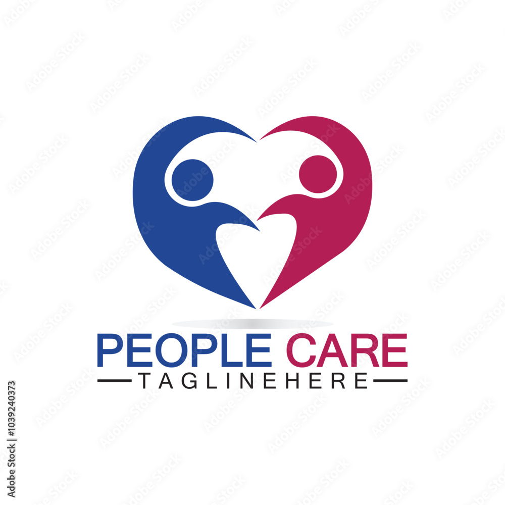 People Care logo with heart and person symbol design. logo Love and Care for Charity and support People