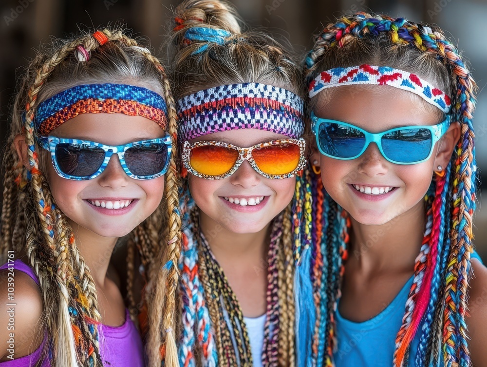 Colorful Hairstyles of Friends Against Purple Background Colorful Hairstyles of Friends Against Purple Background