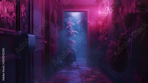 Neon Glow in a Hallway: A Dreamlike Passage