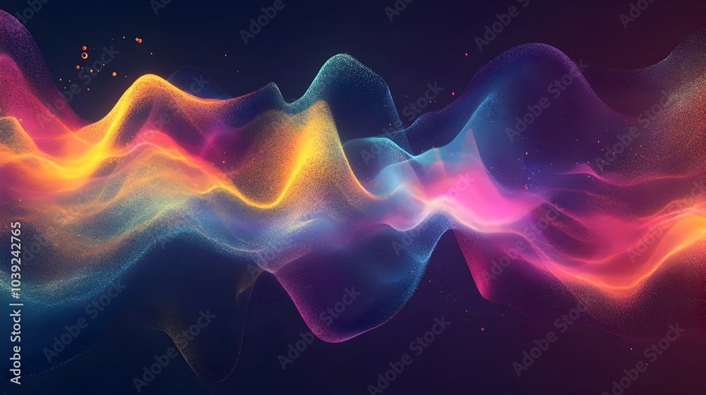 Obraz premium Vibrant Sound Wave Visualization in Prismatic Cosmic Landscape