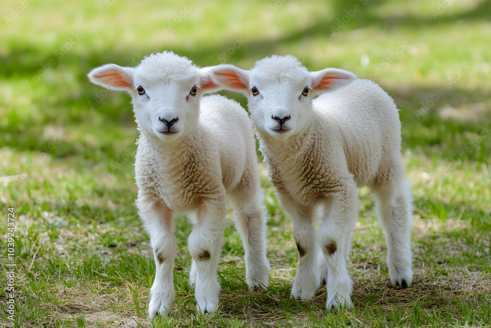 Cute Images - Two adorable lambs standing together in a grassy field. Cute Images - Two adorable lambs standing together in a grassy field.
