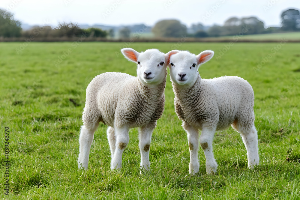 Cute Images - Two cute lambs standing in a green field, showcasing rural life and nature. Cute Images - Two cute lambs standing in a green field, showcasing rural life and nature.