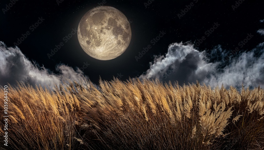 Fototapeta premium full moon and pampas grass