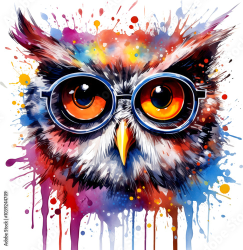 Colorful owl with glasses photo