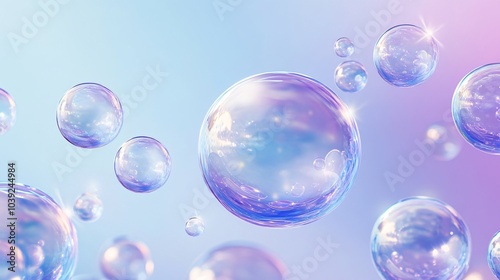 Abstract iridescent bubbles floating against a pastel background.