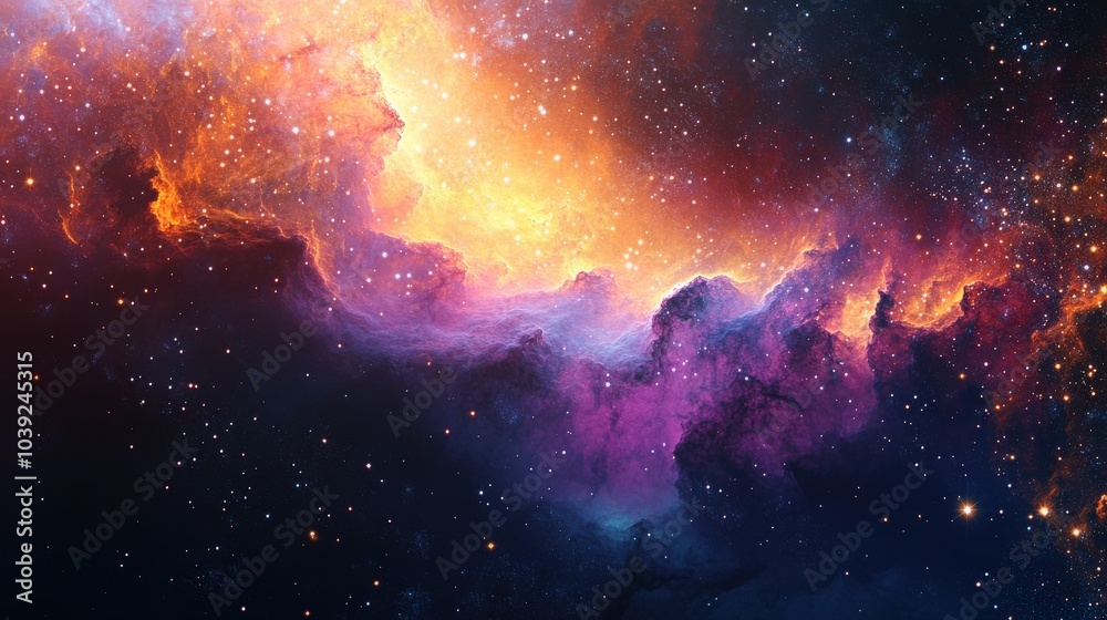 Obraz premium A breathtaking view of a nebula in the depths of space, with brilliant stars scattered throughout the background.