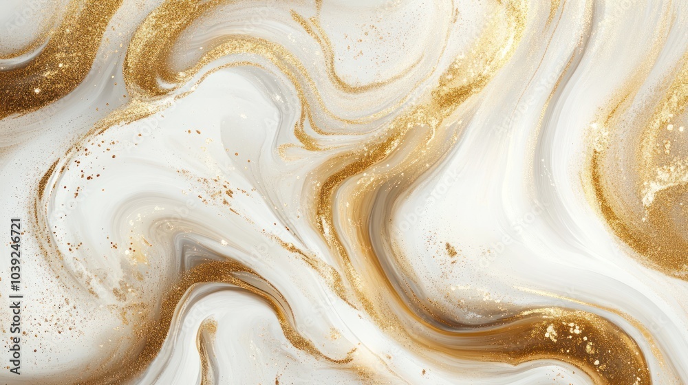 A swirling pattern of gold and white paint flowing together on a canvas, with rich metallic tones blending softly into each other, creating a sophisticated abstract look. A swirling pattern of gold and white paint flowing together on a canvas, with rich metallic tones blending softly into each other, creating a sophisticated abstract look.