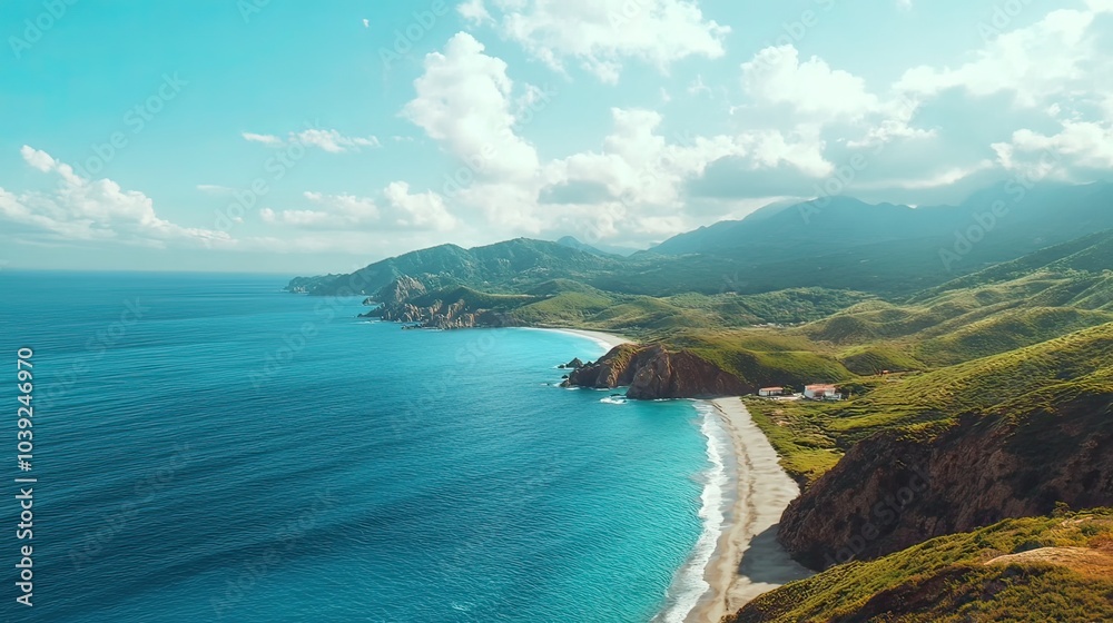 Fototapeta premium a very beautiful view of the hills and beaches from a height