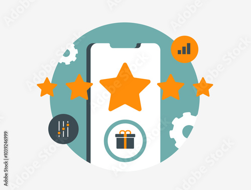 Customer Loyalty Program Optimization. Boost customer retention by optimizing loyalty programs with personalized rewards and exclusive offers. Vector illustration with mobile phone and rewards points