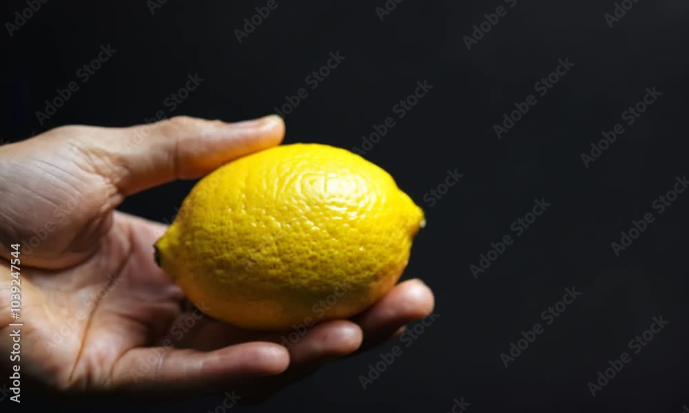 hand holding lemon on black background hand holding lemon on black background