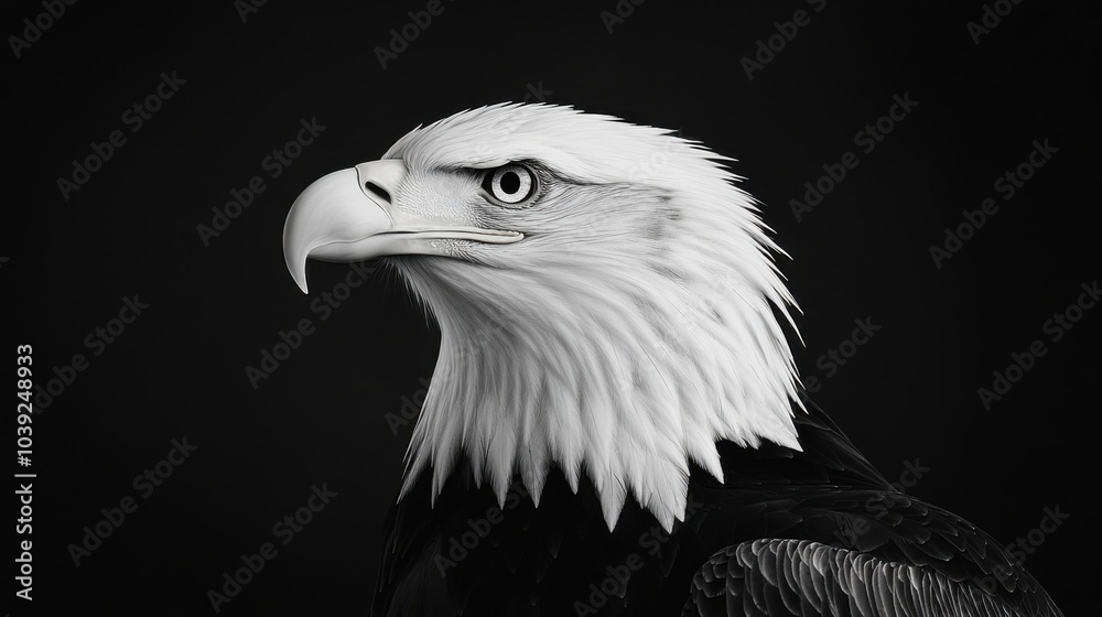 A striking black and white portrait of a majestic eagle. A striking black and white portrait of a majestic eagle.