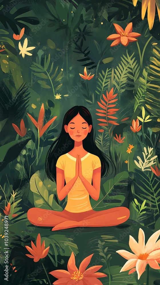 Woman meditating or doing yoga,generated by AI Woman meditating or doing yoga,generated by AI