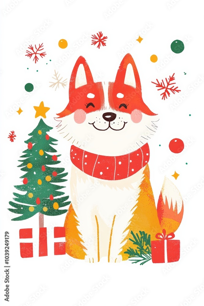 Fototapeta premium Cute dog with a festive scarf