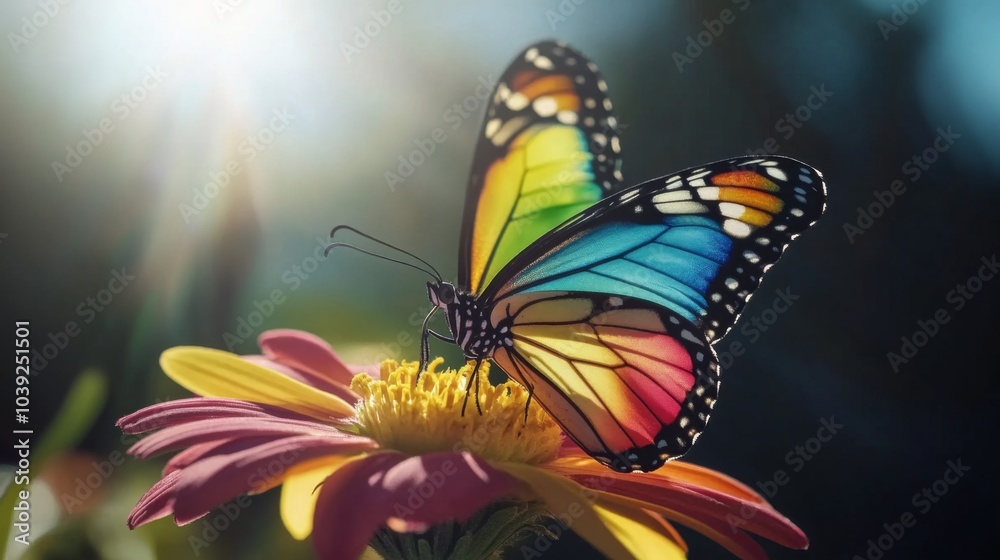 Colorful Butterfly on Flower in Bright Sunlight Colorful Butterfly on Flower in Bright Sunlight