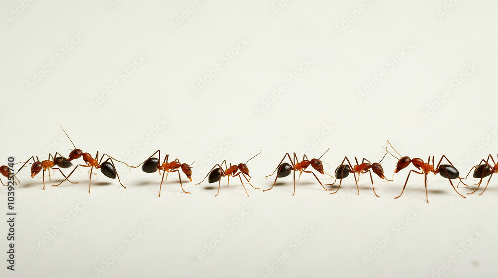 Line of ants marching on white background in search of food Stock ...