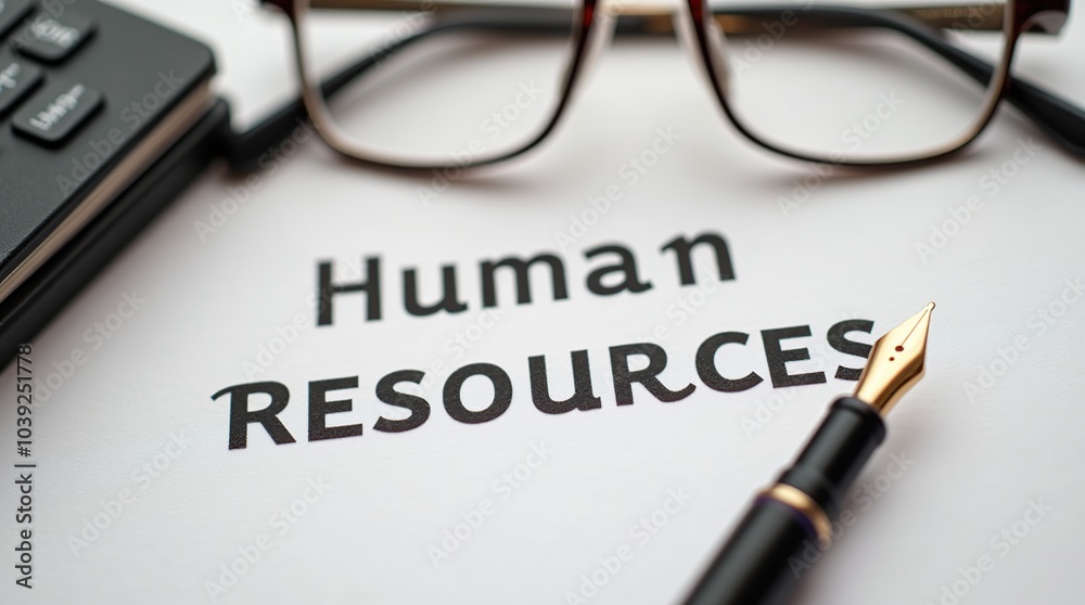 Human resources document with pen and glasses on desk Human resources document with pen and glasses on desk