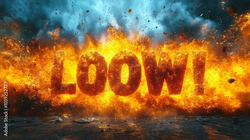 Fiery Explosion with the Word "LOW" Emblazoned in Flames