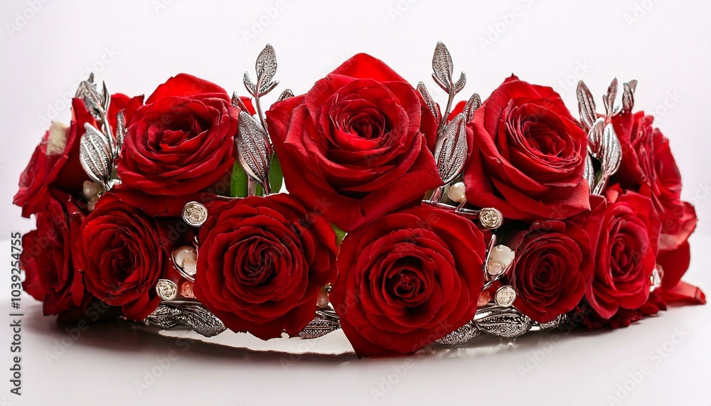beautifully arranged crown made of vibrant red roses.